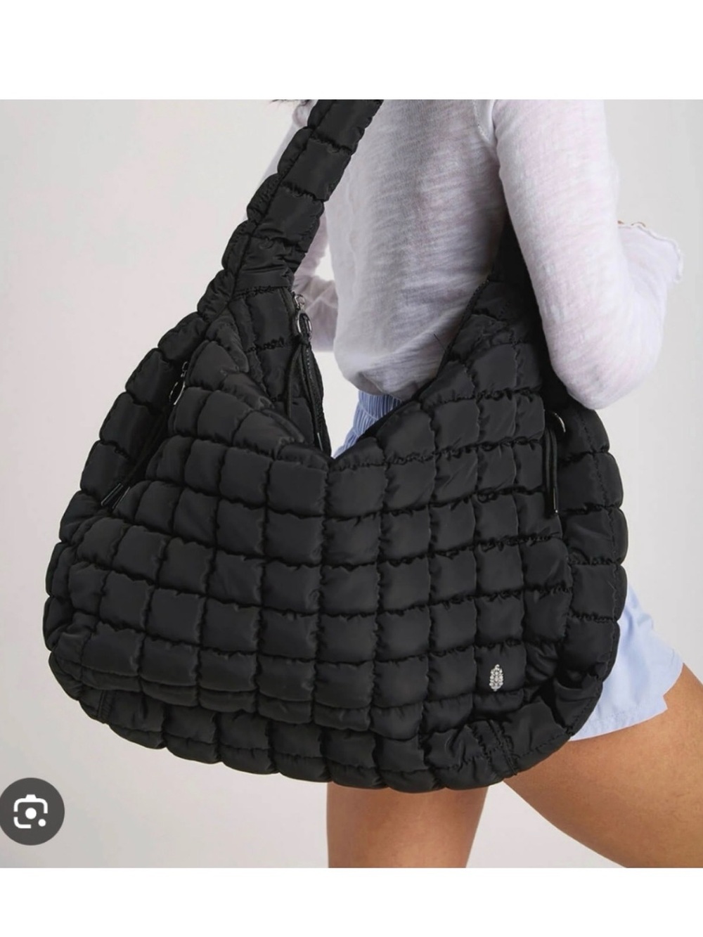 FP Movement Free People Black Quilted Carryall Bag Puffer Tote